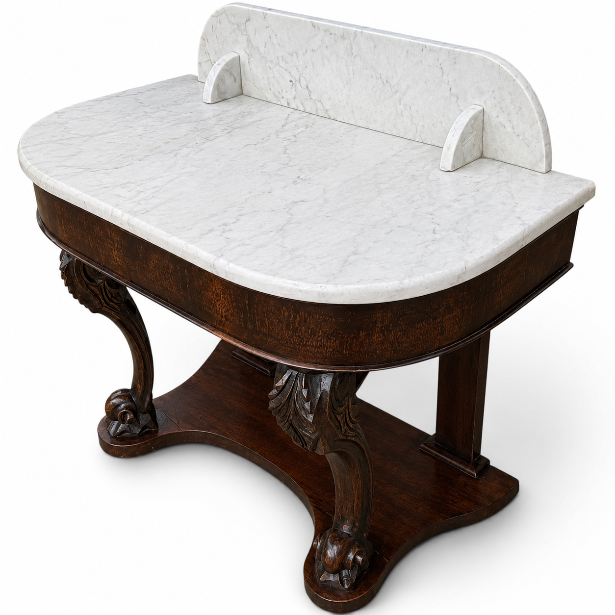 Antique Victorian Marble Top Console Table In Solid Mahogany