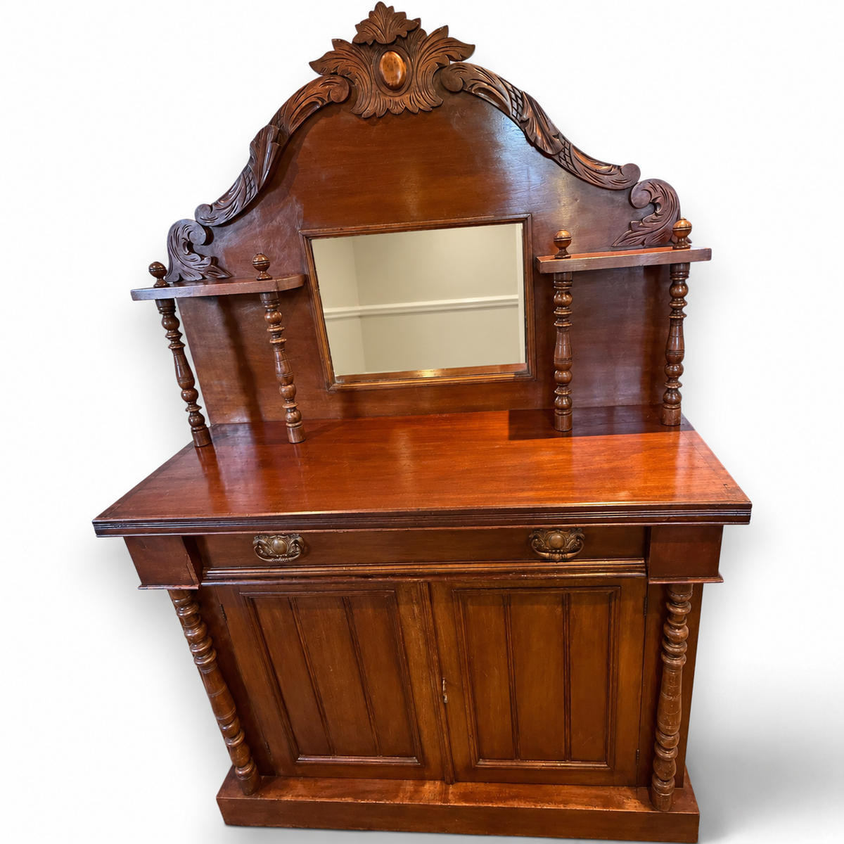 Victorian Mahogany Chiffonier Sideboard with Carved Mirrored Back