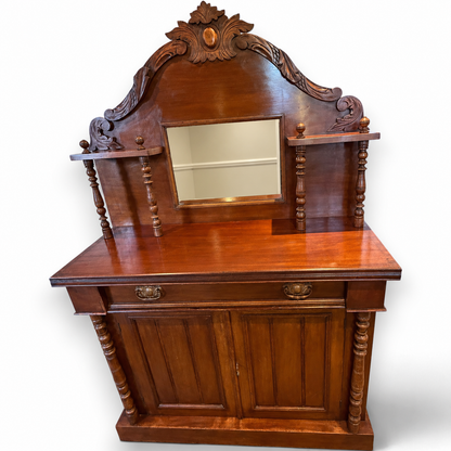 Victorian Mahogany Chiffonier Sideboard with Carved Mirrored Back