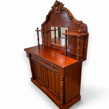 Victorian Mahogany Chiffonier Sideboard with Carved Mirrored Back