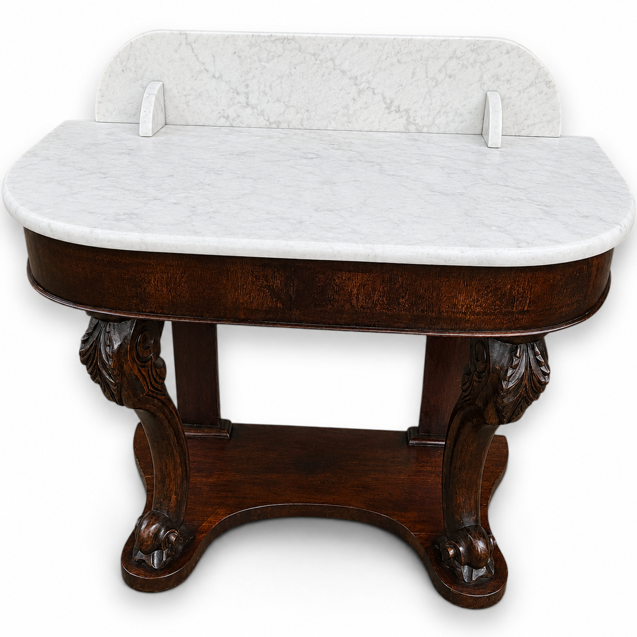 Antique Victorian Marble Top Console Table In Solid Mahogany