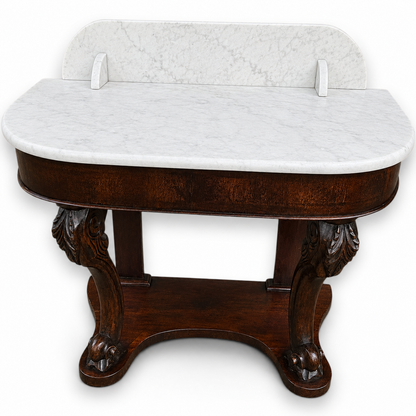 Antique Victorian Marble Top Console Table In Solid Mahogany