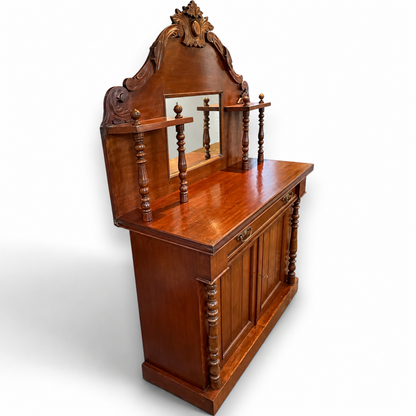Victorian Mahogany Chiffonier Sideboard with Carved Mirrored Back