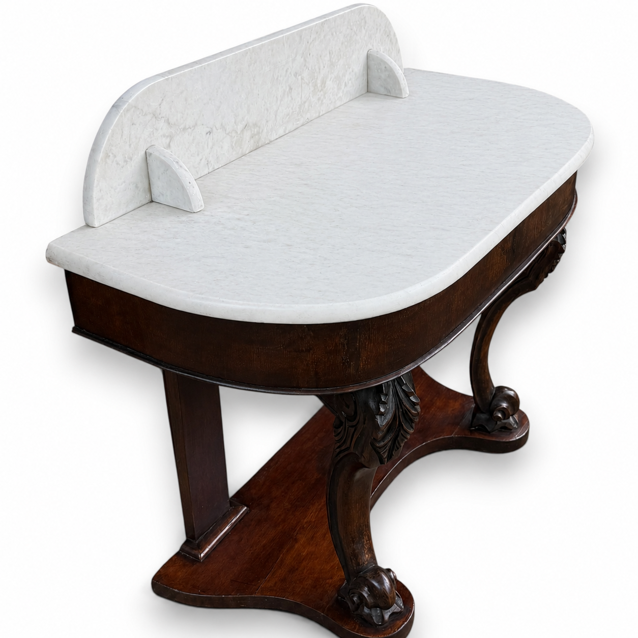 Antique Victorian Marble Top Console Table In Solid Mahogany