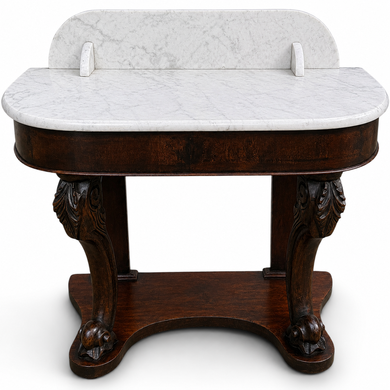 Antique Victorian Marble Top Console Table In Solid Mahogany
