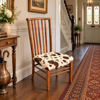 Antique Edwardian Arts and Crafts Beech Side Chair with Cow Print Upholstery c.1900