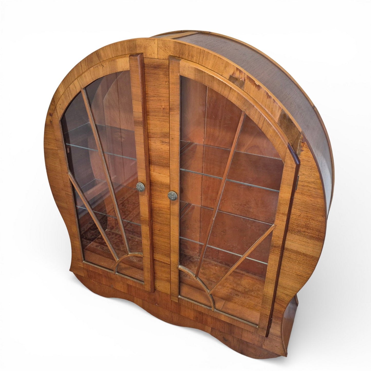 Antique Art Deco Display Cabinet c1920s Walnut Glazed Shelves