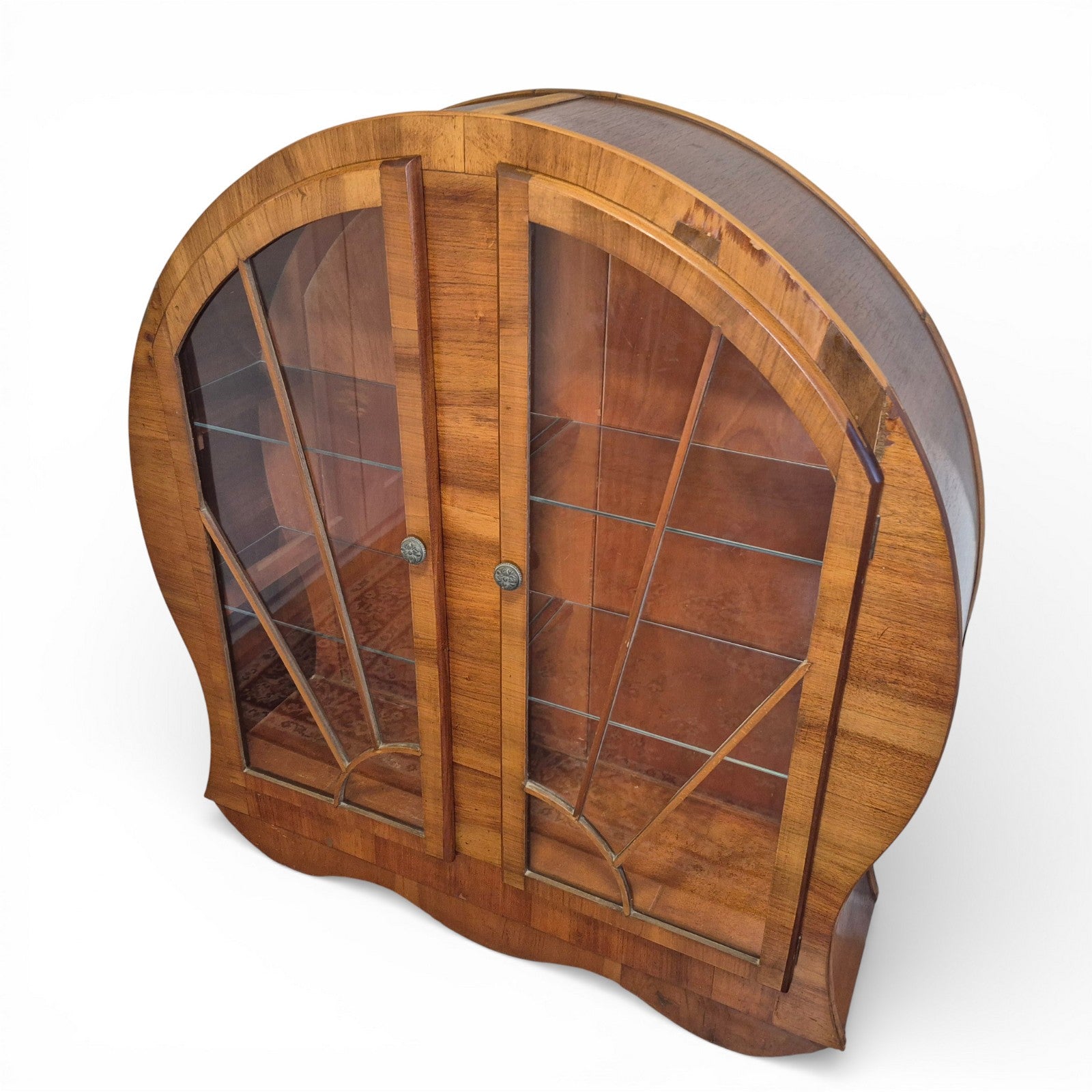 Antique Art Deco Display Cabinet c1920s Walnut Glazed Shelves