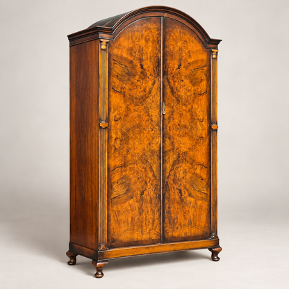 Late Victorian Burr Walnut Double Wardrobe with Arched Top