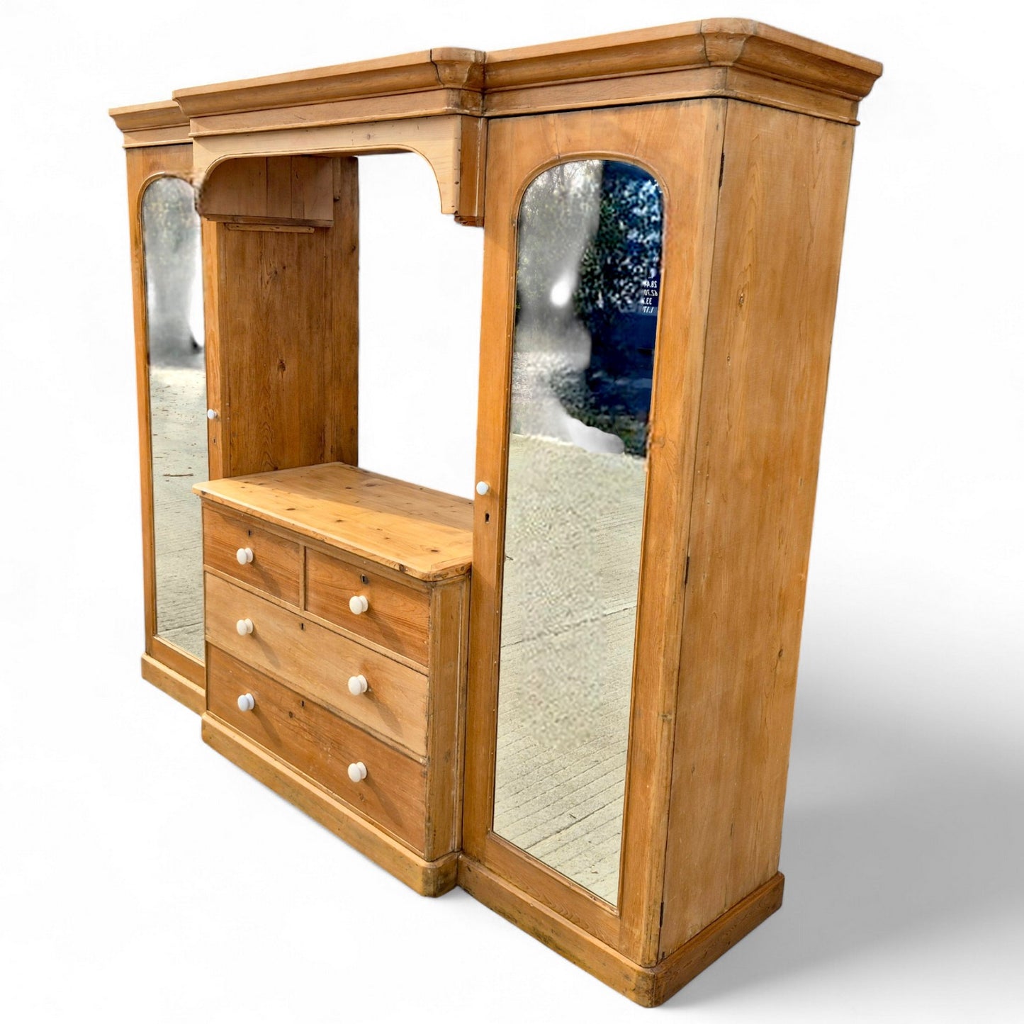 Antique reclaimed pine wardrobe with mirrored doors and drawers – Victorian style furniture
