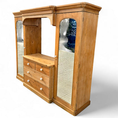 Antique reclaimed pine wardrobe with mirrored doors and drawers – Victorian style furniture