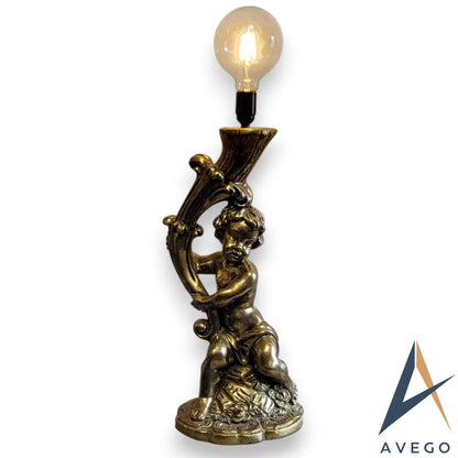 Classic Art Deco Cherub Plaster Table Lamp with Smart WiFi Bulb