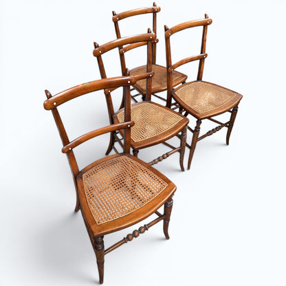 Antique Victorian / Edwardian Cane Seated Dining Chairs – Set of Four c.1890–1910