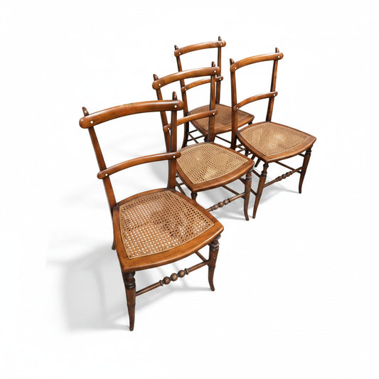 Antique Victorian / Edwardian Cane Seated Dining Chairs – Set of Four c.1890–1910