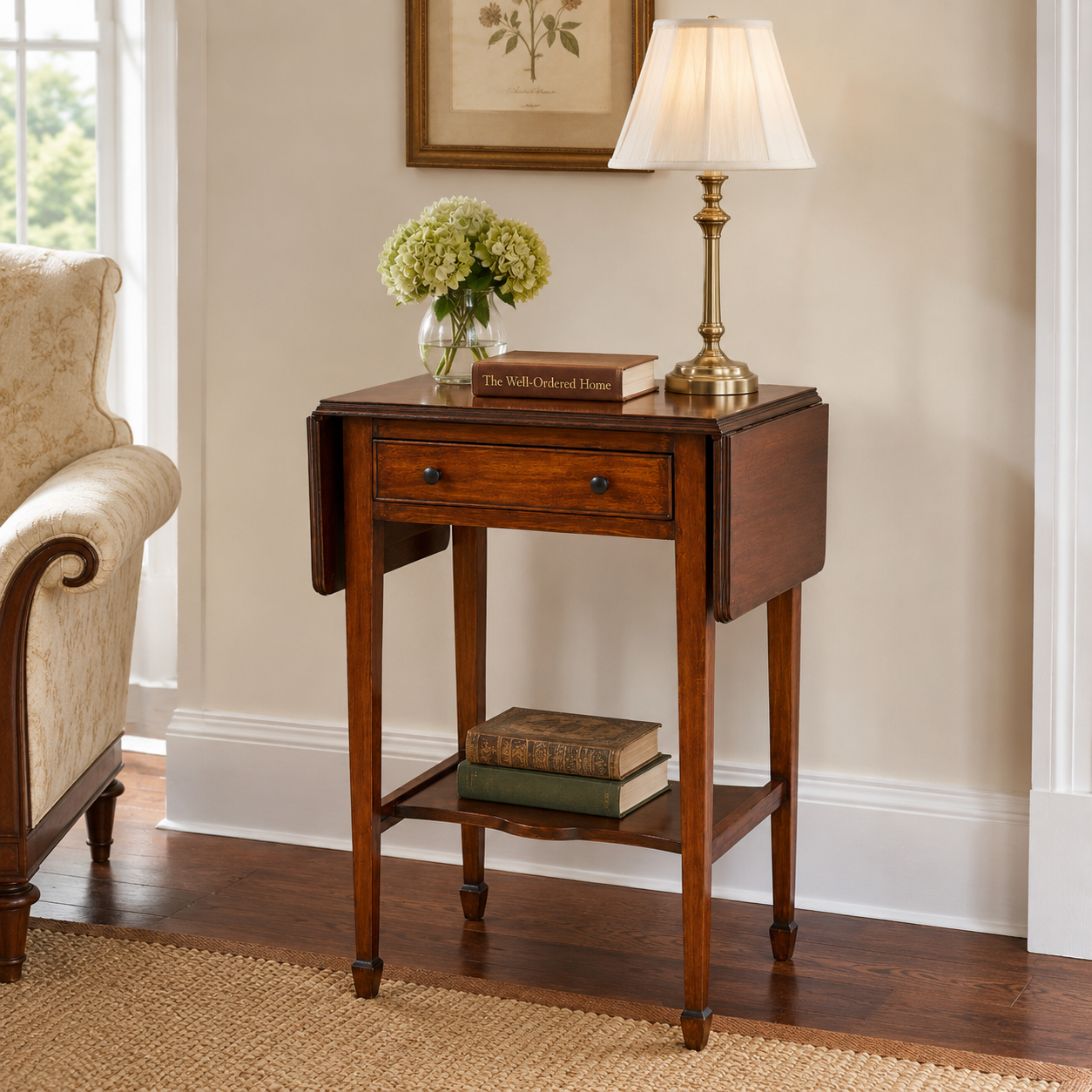 Antique Edwardian Mahogany Drop Leaf Side Table Occasional Table With Drawer