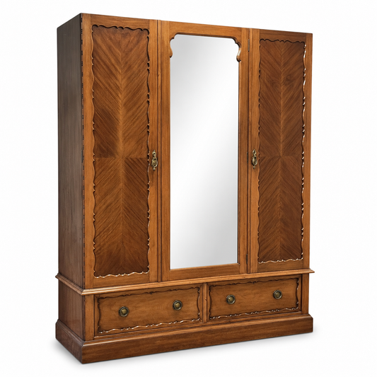 Antique Edwardian Triple Wardrobe with Bevelled Mirror | c1910