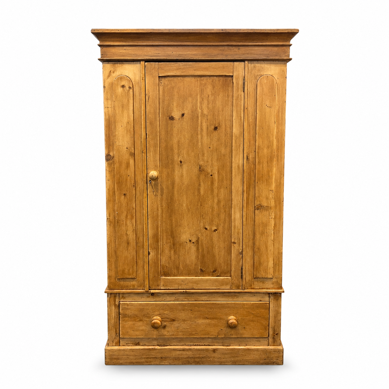 Antique Pine Wardrobe with Drawer – Victorian Country Cottage Armoire