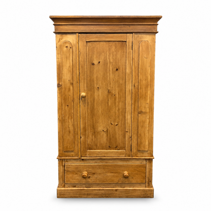 Antique Pine Wardrobe with Drawer – Victorian Country Cottage Armoire