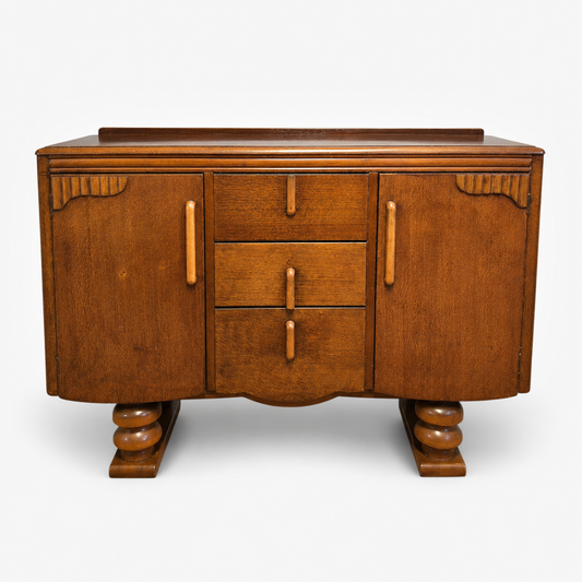 Vintage Lebus Art Deco Oak Sideboard Cabinet – 1930s / 1940s Storage Cupboard