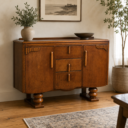 Vintage Lebus Art Deco Oak Sideboard Cabinet – 1930s / 1940s Storage Cupboard