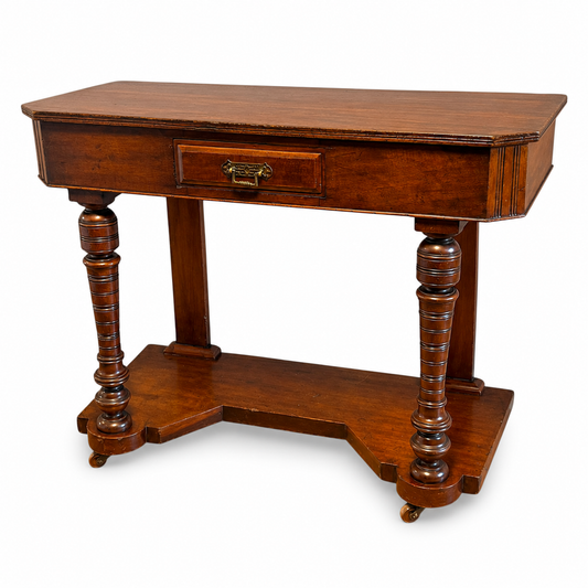 Antique Victorian Mahogany Console Table with Drawer and Lower Shelf