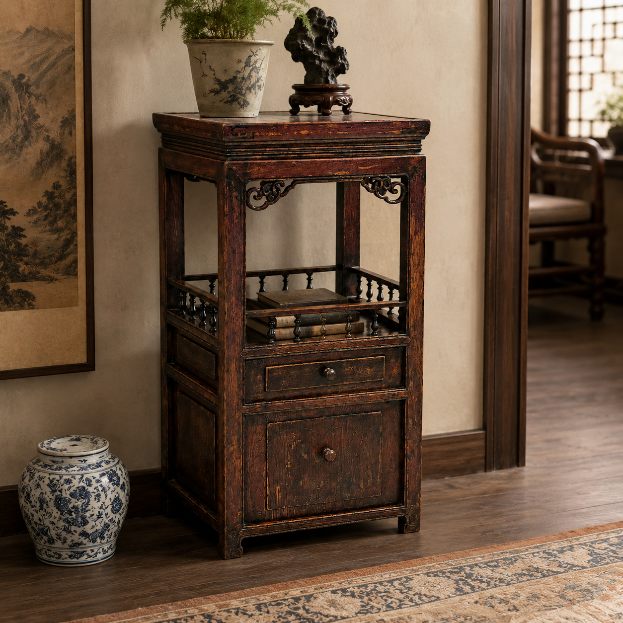Antique Chinese Side Table Nightstand Cabinet