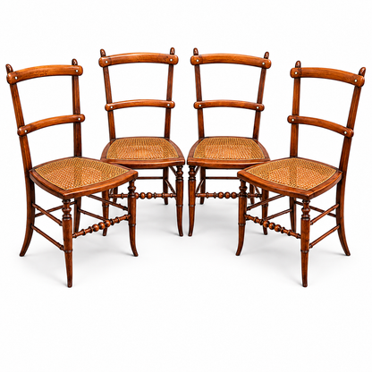 Antique Victorian / Edwardian Cane Seated Dining Chairs – Set of Four c.1890–1910