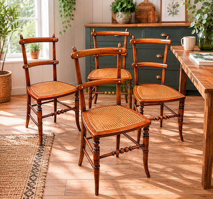 Antique Victorian / Edwardian Cane Seated Dining Chairs – Set of Four c.1890–1910