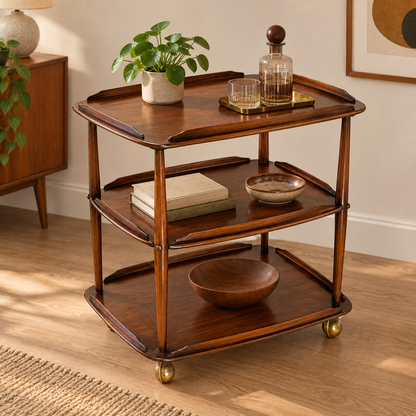 Vintage Ercol Elm Hostess Trolley – Mid-Century Serving Cart