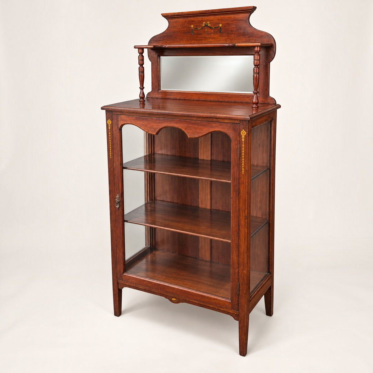 Antique Edwardian Mahogany Display Cabinet with Mirror c.1900