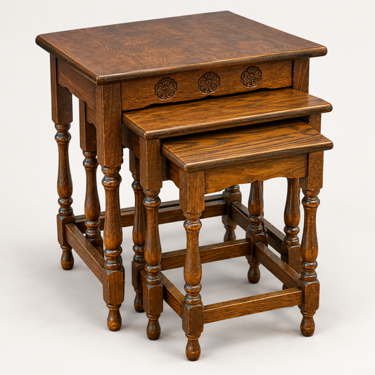 Vintage Oak Nest Of Tables – Set Of Three Occasional Side Tables