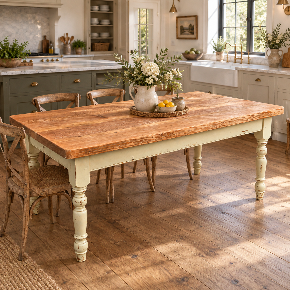 Solid Pine Farmhouse Dining Table – 6ft x 3ft, 5cm Thick Waxed Top
