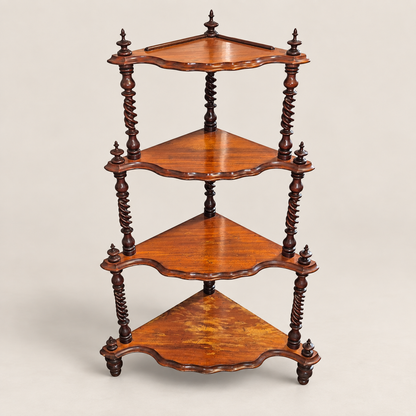 Antique Victorian Mahogany Four Tier Corner Whatnot Shelf