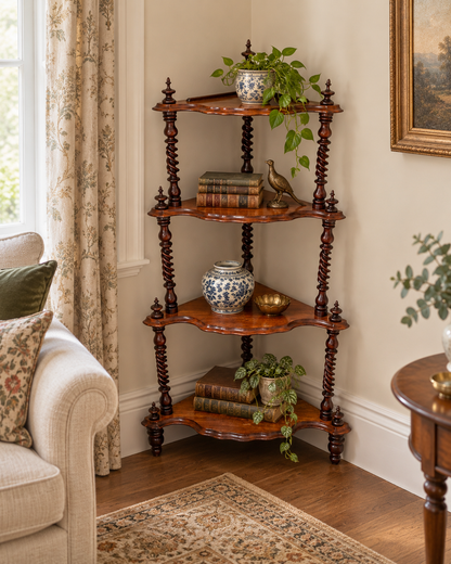 Antique Victorian Mahogany Four Tier Corner Whatnot Shelf