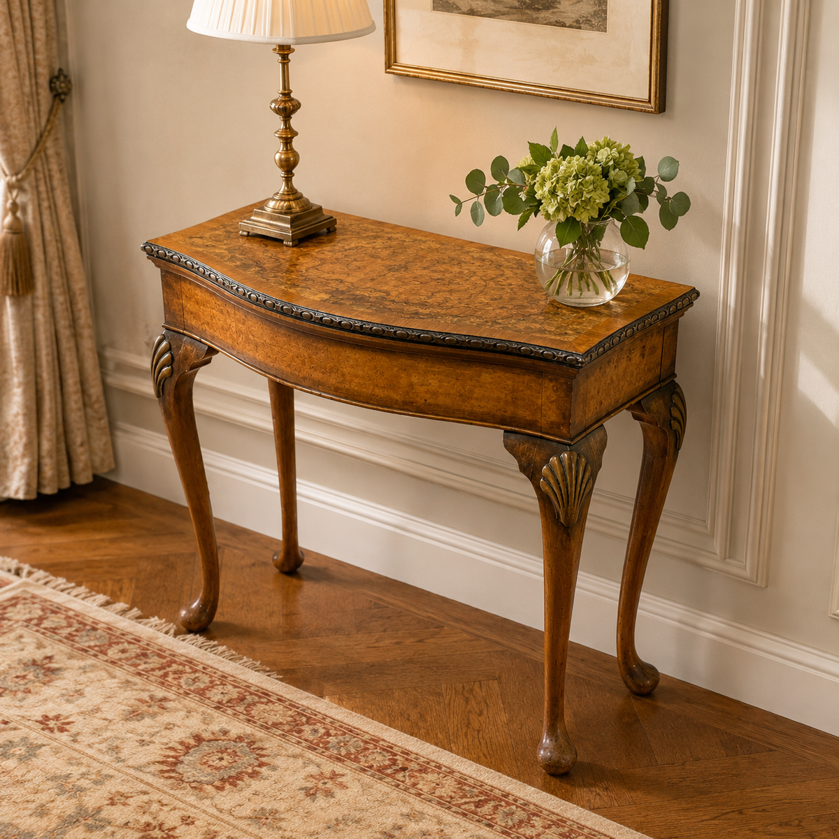 Late Victorian Burr Walnut Georgian Revival Fold Over Card Table