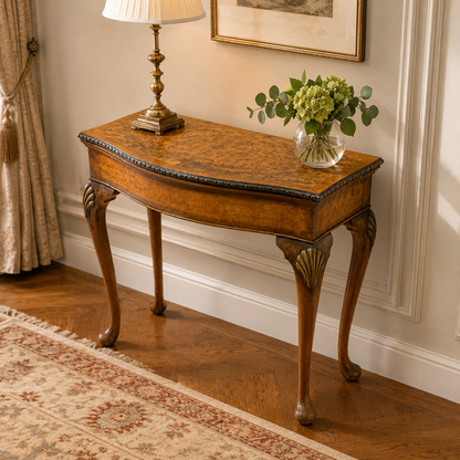Late Victorian Burr Walnut Georgian Revival Fold Over Card Table