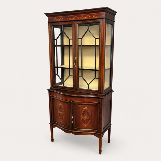 Edwardian Inlaid Mahogany Display Cabinet with Glazed Doors c.1900