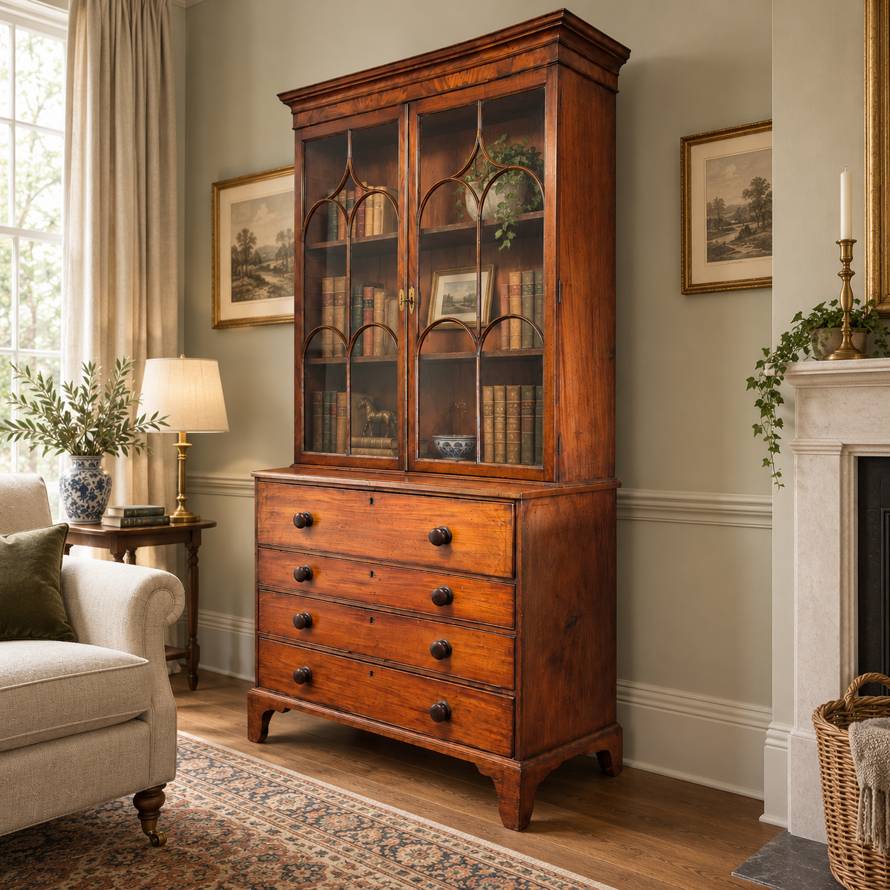 Late Georgian Mahogany Secretaire Bookcase c.1800