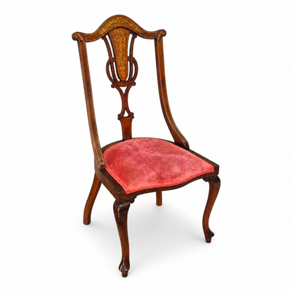 Antique Edwardian Inlaid Mahogany Side Chair | Floral Detail Occasional Chair c1900