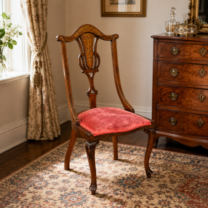 Antique Edwardian Inlaid Mahogany Side Chair | Floral Detail Occasional Chair c1900