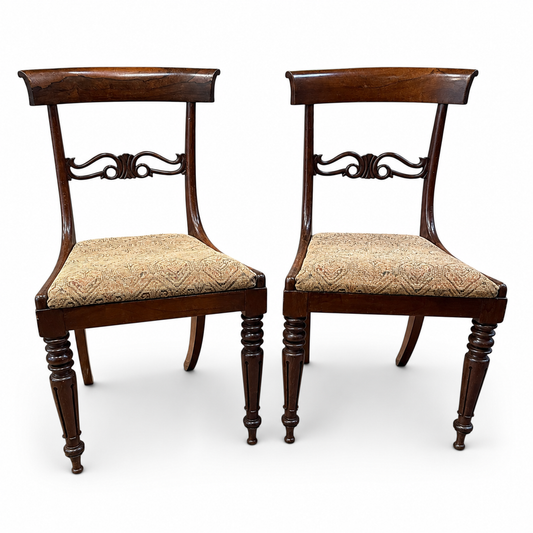 Pair of Antique Victorian Rosewood Dining Chairs with Carved Backs