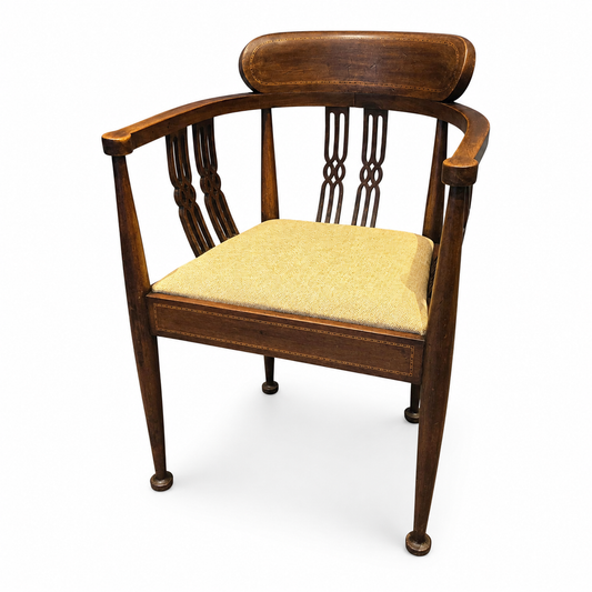 Antique Edwardian Mahogany Tub Chair Inlaid Armchair Bedroom Desk Seat
