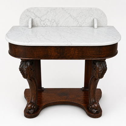Antique Victorian Marble Top Console Table In Solid Mahogany