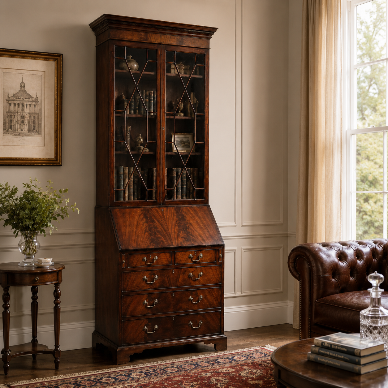 Late Victorian Mahogany Bureau Bookcase Glazed Secretaire Cabinet c1880