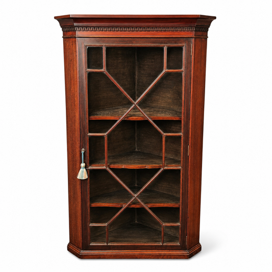 Antique George III Glazed Mahogany Hanging Corner Cabinet