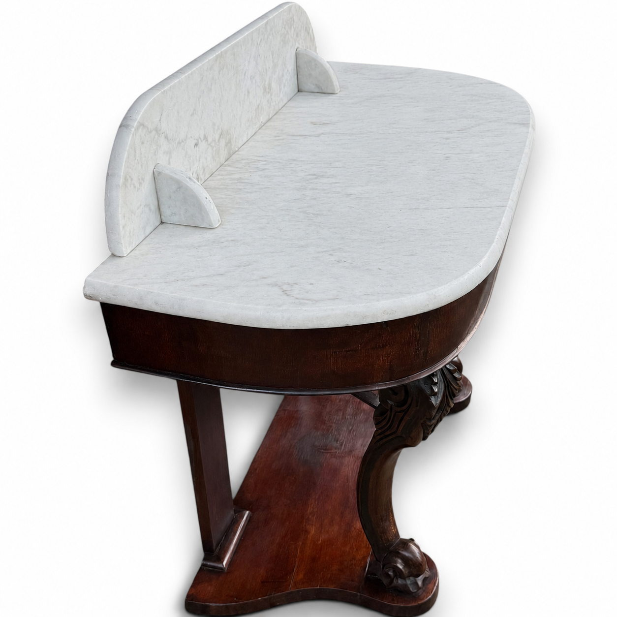 Antique Victorian Marble Top Console Table In Solid Mahogany