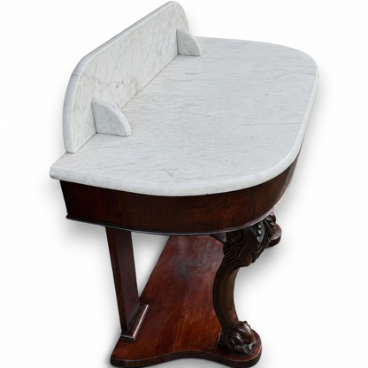 Antique Victorian Marble Top Console Table In Solid Mahogany