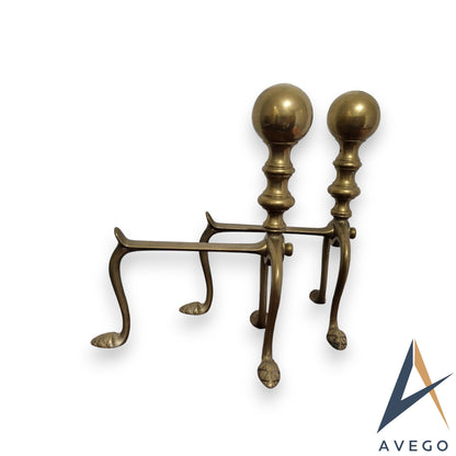 Victorian Brass Andirons - Antique Firedogs Pair from the 1890s