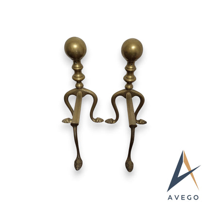 Victorian Brass Andirons - Antique Firedogs Pair from the 1890s