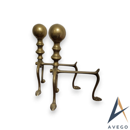 Victorian Brass Andirons - Antique Firedogs Pair from the 1890s